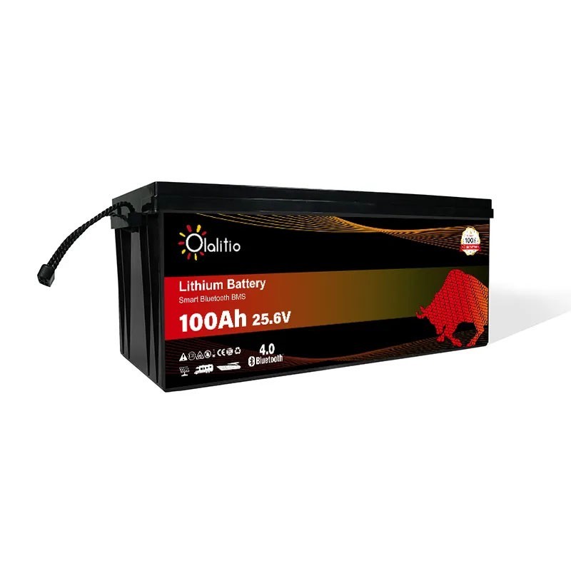 Batería de litio OLALITIO LiFePO4 25.6V 100Ah Smart BMS con Bluetooth Batería de litio OLALITIO LiFePO4 25.6V 100Ah Smart BMS con Bluetooth