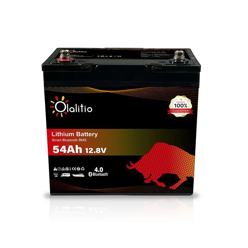 Batería de litio LiFePO4 12.8V 54Ah Smart BMS con Bluetooth OLALITIO Batería de litio LiFePO4 12.8V 54Ah Smart BMS con Bluetooth OLALITIO