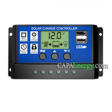 Controlador de carga solar PWM 12 / 24V 10A / 20A / 30A